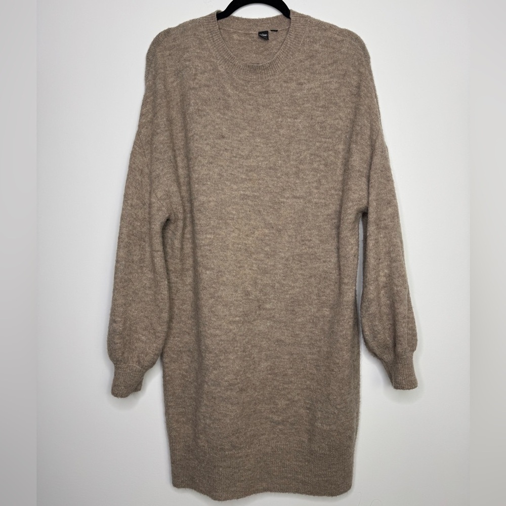 Simons tan wool mohair knit sweater dress